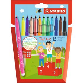   Rostirón, filctoll készlet, vízbázisú háromszögletű Stabilo Trio A-Z 378/12 12 klf. Szín