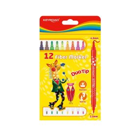   Rostirón, filctoll készlet 2 mm/4 mm kétvégű 12 db/bliszter Keyroad Duo Tip vegyes színek