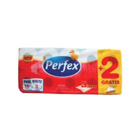   Toalettpapír 3 rétegű kistekercses 100% cellulóz 120 lap/tekercs 8 + 2 tekercs/csomag Boni Perfex_hófehér