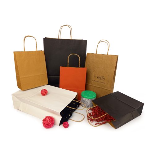 Sodrottfüles papírtáska 320x420mm 150mm talp L méret 200 db/doboz, fehér