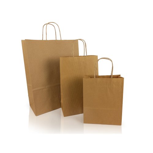 Sodrottfüles papírtáska 320x420mm 150mm talp L méret 200 db/doboz, bordázott barna