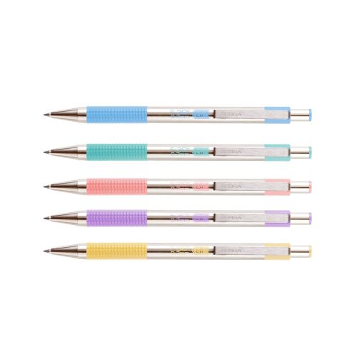 Golyóstoll 0,7mm, pasztell sárga test, Zebra F-301, írásszín kék