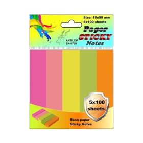   Jelölőcímke 15x50mm, 5x100lap papír, neon színek Antilop