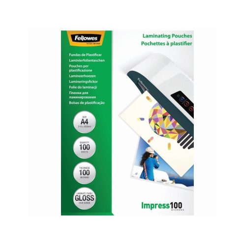 Lamináló fólia, A4, 100 mikron, fényes, 100 db/doboz, Fellowes®