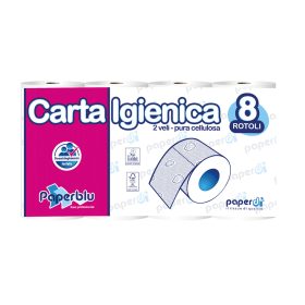   Toalettpapír 2 rétegű kistekercses 100%cellulóz 150 lap/15,75 m/tekercs 8 tekercs/csomag Paperblu Carta Igienica_Paperdi