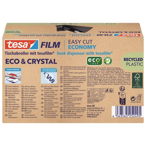 Ragasztószalag adagoló 19mmx10m, asztali + irodai átlátszó újrahasznosított ragasztószalag Tesa Eco & Crystal