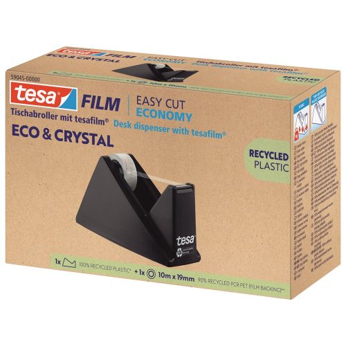 Ragasztószalag adagoló 19mmx10m, asztali + irodai átlátszó újrahasznosított ragasztószalag Tesa Eco & Crystal