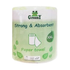   Papírtörlő konyhai 2 rétegű átmérő: 20 cm 500 lap/105 méter/tekercs 1 tekercs/csomag Greeny 500 XXL_KT3007 fehér