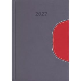   Határidőnapló Memphis A5 napi, fehér lapokkal szürke-piros Dayliner 2027.