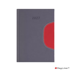   Határidőnapló Memphis B5 heti, fehér lapokkal szürke-piros Dayliner 2027.