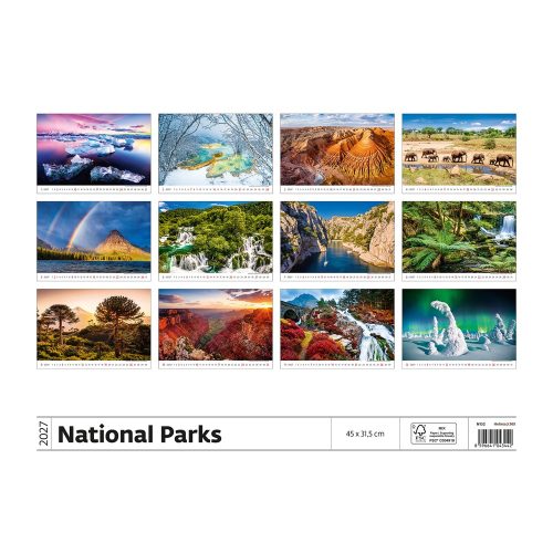 Falinaptár képes 450 × 315 mm, fehér lapokkal National Parks Dayliner 2027.