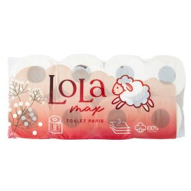   Toalettpapír 3 rétegű kistekercses 100% cellulóz 300 lap/tekercs 8 tekercs/csomag Lola