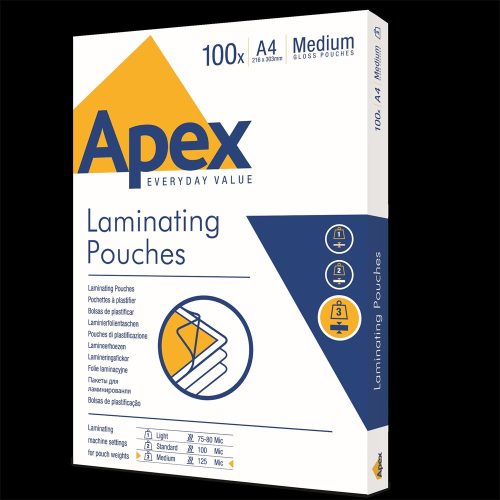 Lamináló fólia A4, 125mic. 100 db/doboz, Apex Medium