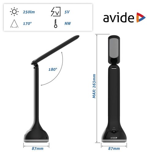 Asztali LED lámpa, RGB hangulatvilágítás, 4W, 4000K, AVIDE, fekete