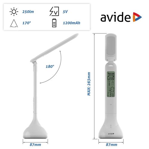Asztali LED lámpa, RGB, kijelzővel, 4W, 4000K, AVIDE, fehér