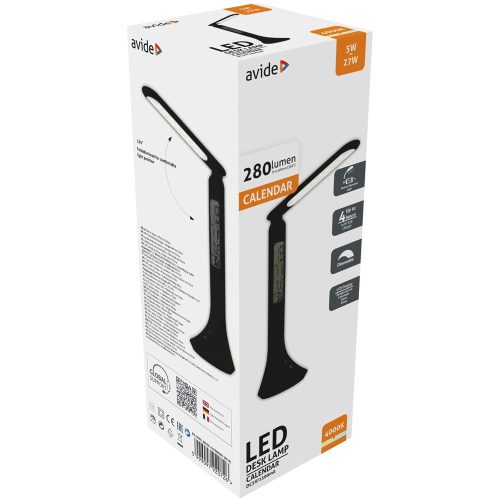 Asztali LED lámpa, kijelzővel, 5W, 4000K, AVIDE, fekete