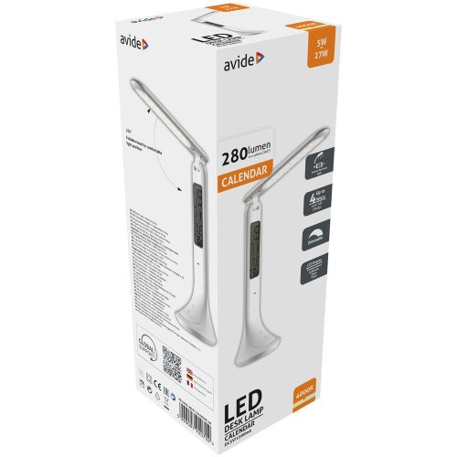 Asztali LED lámpa, kijelzővel, 5W, 4000K, AVIDE, fehér