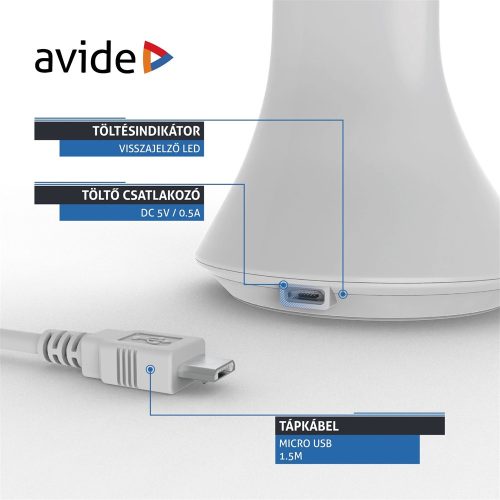 Asztali LED lámpa, kijelzővel, 5W, 4000K, AVIDE, fehér