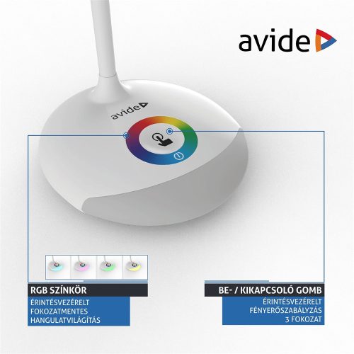 Asztali LED lámpa, RGB, 4W, 4000K, AVIDE, fehér