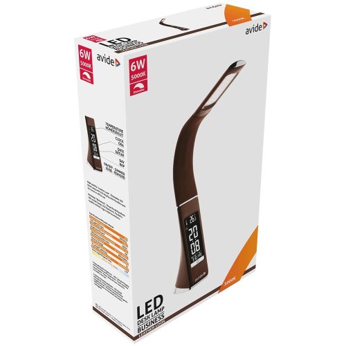 Asztali LED lámpa, kijelzős, 6W, 5000K, AVIDE, barna