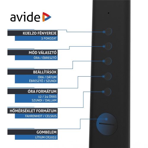 Asztali LED lámpa, Nathan, kijelzős, 6W, 5000K, AVIDE, fekete