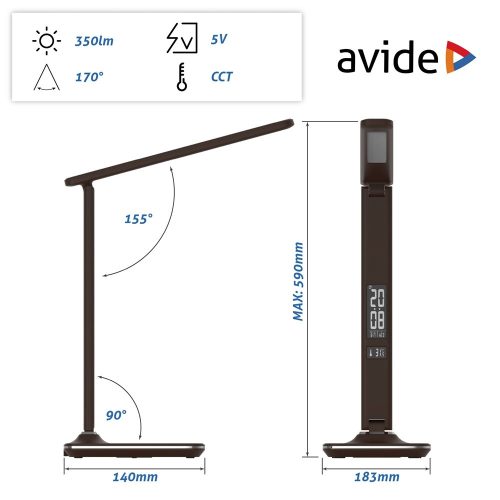 Asztali LED lámpa, Nathan, kijelzős, 6W, 5000K, AVIDE, barna