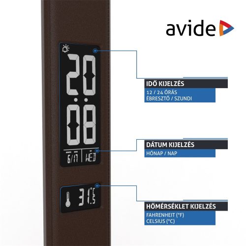 Asztali LED lámpa, Nathan, kijelzős, 6W, 5000K, AVIDE, barna