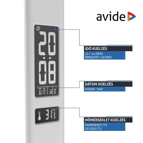 Asztali LED lámpa, Nathan, kijelzős, 6W, 5000K, AVIDE, fehér