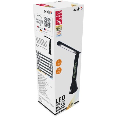 Asztali LED lámpa, Hugo, kijelzős, 6W, 5000K, AVIDE, fekete