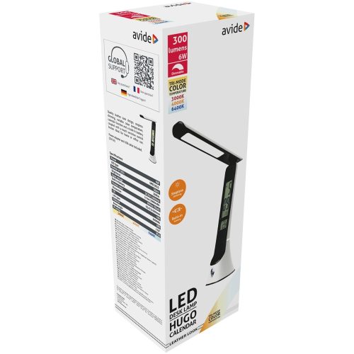 Asztali LED lámpa, Hugo, kijelzős, 6W, 5000K, AVIDE, fekete-fehér