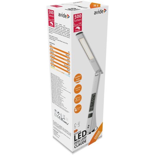 Asztali LED lámpa, Claude, kijelzős, 5W, 5000K, AVIDE, fehér