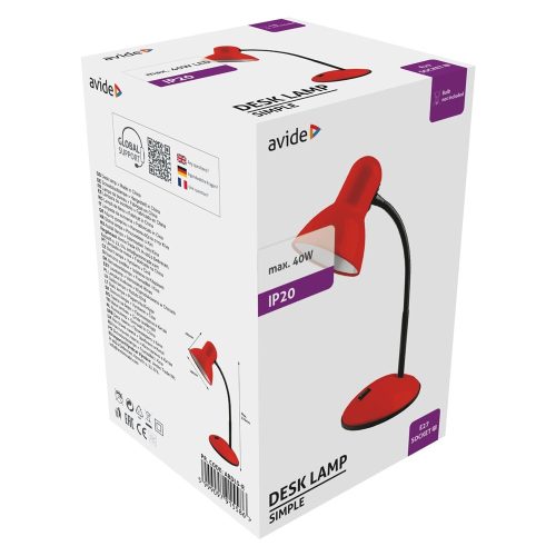 Asztali lámpa, Basic Simple, max. 40W, AVIDE, piros