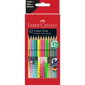   Színes ceruza készlet háromszögletű GRIP Faber-Castell pasztell, neon, metál színek 12klf. szín