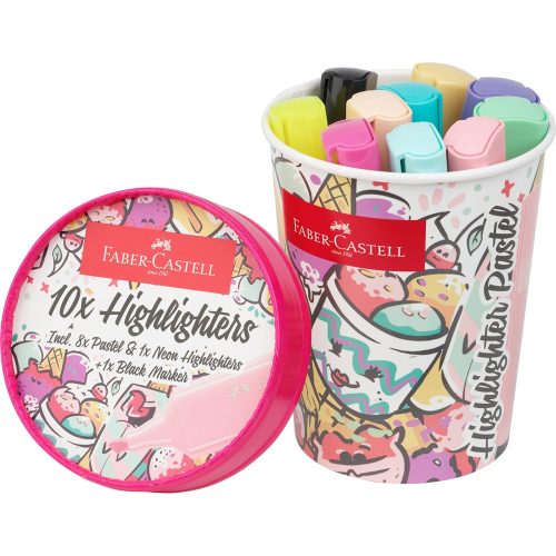 Szövegkiemelő készlet 1-5mm vágott,papír pohárban Faber-Castell 46 pasztell 10klf. szín