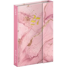   Határidőnapló mágnessel záródó, heti, fehér lapokkal Pink Marble 110x160mm, Presco