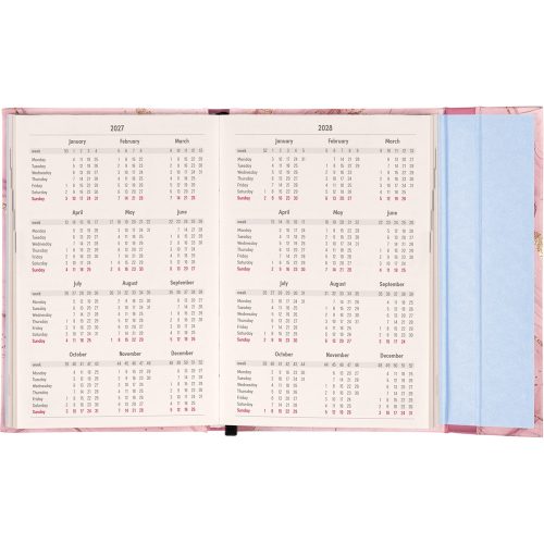 Határidőnapló mágnessel záródó, heti, fehér lapokkal Pink Marble 110x160mm, Presco