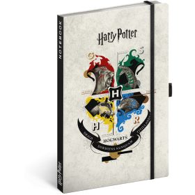   Keménytáblás notesz krémszínű lapokkal, vonalas, leszorító gumiszalaggal Harry Potter 130x210mm, Presco