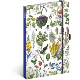   Keménytáblás notesz krémszínű lapokkal, pontozott, leszorító gumiszalaggal Herbs 130x210mm, Presco