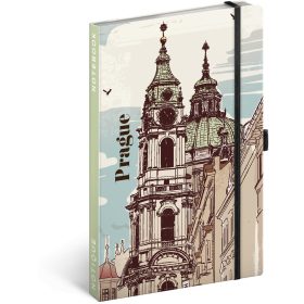   Keménytáblás notesz krémszínű lapokkal, vonalas, leszorító gumiszalaggal Prague 130x210mm, Presco