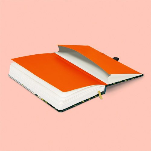 Keménytáblás notesz krémszínű lapokkal, vonalas, leszorító gumiszalaggal Tulips 130x210mm, Presco