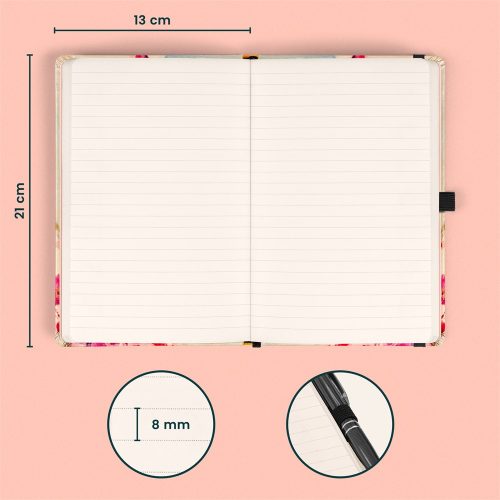 Keménytáblás notesz krémszínű lapokkal, vonalas, leszorító gumiszalaggal Birds – Sakura 130x210mm, Presco