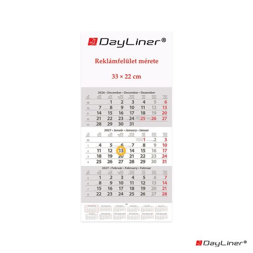 Speditőr naptár 1 tömb, 3 hónap SP-1 330 × 670 mm, fehér lapokkal Fejrész üres Dayliner 2027.