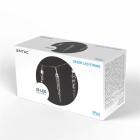   Karácsonyi kültéri LED füzér, hideg fényű  20 LED, 11cm Jégcsapok 3m Entac