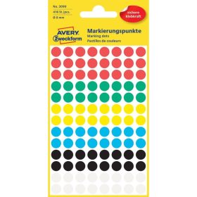   Etikett címke, o8mm, jelölésre, 6 klf. szín 104 címke/ív, 4 ív/doboz, Avery vegyes