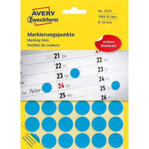 Etikett címke, o18mm, jelölésre, 24 címke/ív, 44 ív/doboz, Avery kék