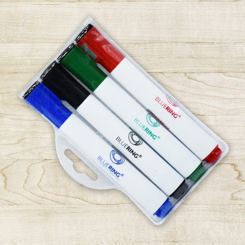 Táblamarker készlet, 3mm, mágneses, törlővel multifunkciós kerek Bluering®, 4 klf. szín