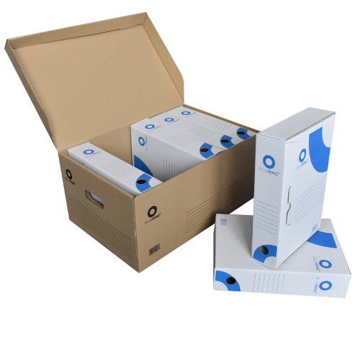 Archiváló konténer karton doboz fedeles 54x36x25cm, felfelé nyíló tetővel Bluering® barna
