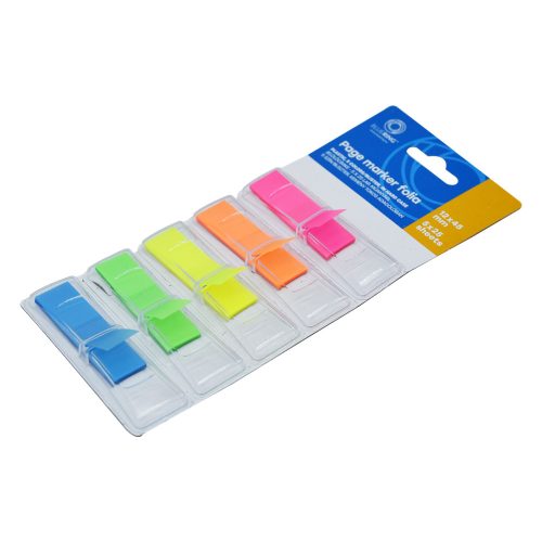 Jelölőcímke 12x45mm, 5x25lap, műanyag 5szín/bliszter, kemény tokos adagolóban Bluering®