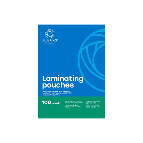 Lamináló fólia A5, 80 micron öntapadó hátlappal 100 db/doboz, Bluering®,