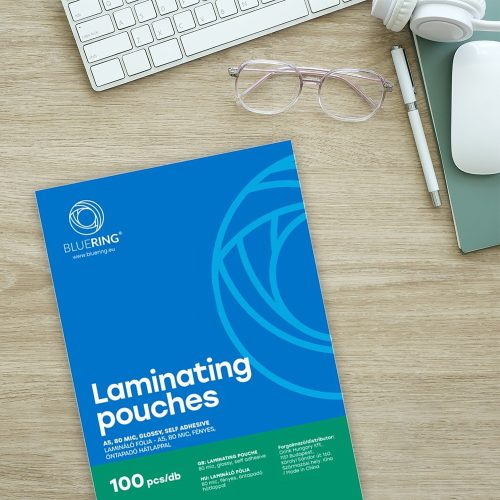 Lamináló fólia A5, 80 micron öntapadó hátlappal 100 db/doboz, Bluering®,